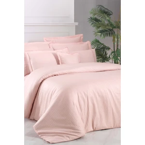 Jacquard Stripe Pembe Çift Kişilik 260 Tc %100 Pamuk Saten Nevresim Takımı