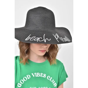 Saria Moda Beach Plase Yazılı Hasır Kloş Kadın Şapka