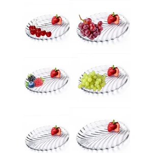 Gülümseten Store 6 Lı Cam Pasta Kek Servis Tabağı Balık Sırtı Tabak