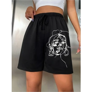Baskılı Kısa Kadın Şort Daxis Sportwear Company Siyah Şort Baskılı