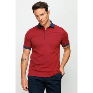 Desen Triko Erkek Polo Yaka Cepli Jakarlı Tshirt Bordo
