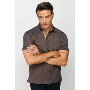 Desen Triko Erkek Polo Yaka Jakarlı Kısa Kollu T-Shirt Kahve