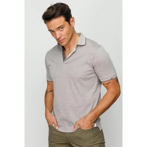 Desen Triko Erkek Polo Yaka Jakarlı T-Shirt Bej