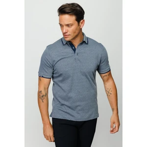 Desen Triko Erkek Polo Yaka Jakarlı Cepli T-Shirt Füme