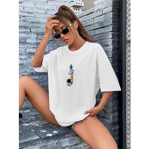 DAXİS Sportwear Company Gezegenler Baskılı Kadın  Oversize Tshirt-Daxis Sportwear Company