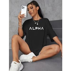 Alpha Baskılı Kadın Oversize Tshirt - Daxis Sportwear Company