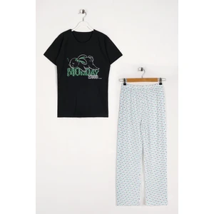 Kadın Baskılı Kısa Kollu Pijama Takımı