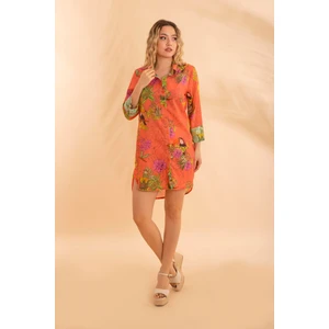 Kısa Gömlek Battal Tropikal Turuncu BNTS-23009-B