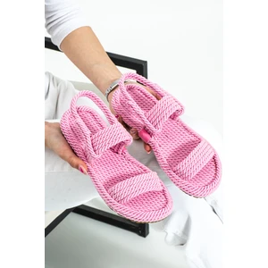 Friend & Trend Kadın Pembe Hasır Yazlık Bantlı Sandalet FT152