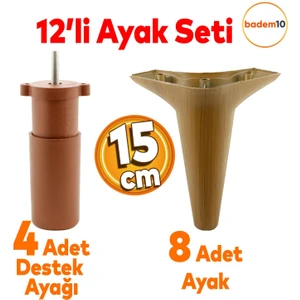 Aspen 12'li Set Lüks Mobilya Kanepe Koltuk Tv Ünitesi Baza Ayağı Ayakları 15 Cm Kahverengi Baza Ayak