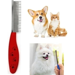 Kedi Köpek Tüy Kıtık Açıcı  Evcil Hayvan Tek Taraflı Metal Tarak (Kırmızı)