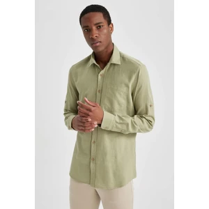 Slim Fit Basic Keten Görünümlü Uzun Kollu Gömlek N9097AZ23SM