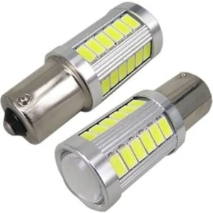 P21W Beyaz Mercekli LED 93 Sinyal Stop Ampul 33 LED 12V Tek Duy Düz Tırnak