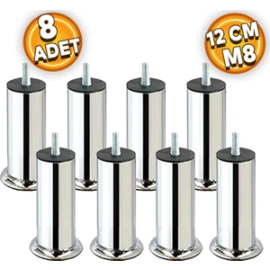 Baza Koltuk Kanepe Mobilya Yatak Çekyat Ayağı Ince Diş Metrik 8 Mm Krom Metal Ayakları 12 Cm 8 Adet