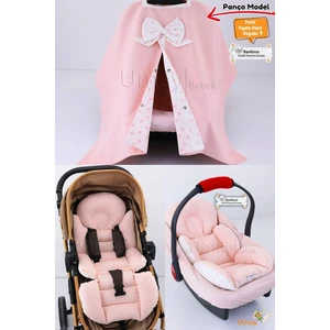 4 Parça - Puset Örtüsü, Bel Destekli Bebek Arabası Minderi, Puset Minderi, Puset Çarşafı - Panço