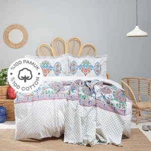 Karaca Home Morela Mavi %100 Pamuk Çift Kişilik Pike Hediyeli Nevresim Takımı