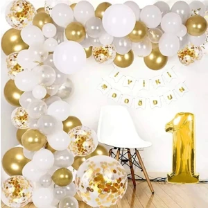 Gölge Altın Balon Dekorasyon 1 Yaş Balon Zinciri Seti Doğum Günü Parti Seti