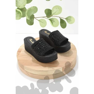 Siyah Örgü  Kadın Terlik K04566771116