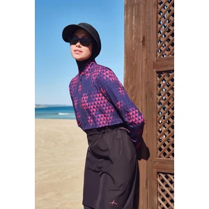 Esila Siyah Fuşya Jileli Tam Tesettür Mayo Üstü