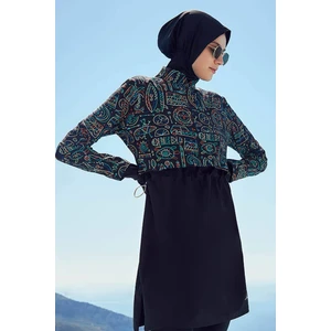 Esila Tatil Tema Desenli Jileli Tam Tesettür Mayo Üstü