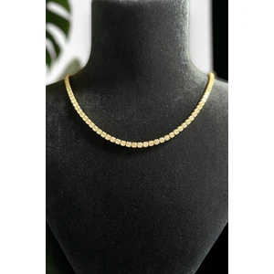 Zirkon Taşlı Yuvarlak Model Su Yolu Gold Kolye