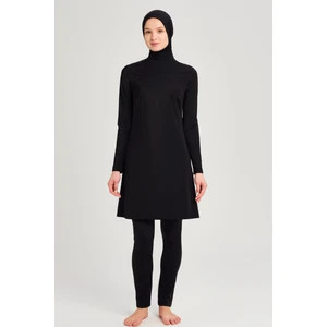 Siyah Likralı 4 Parça Tesettür Mayo Takımı
