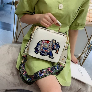 Vintage Nakış Fil Çantası Geniş Kelebek Kayış Pu Deri Bayanlar Omuz Messenger Çantası (Yurt Dışından)