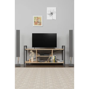 Furnature Design Tv Ünitesi Raflı Metal Ayaklı Tv Sehpası Atlantik Çam