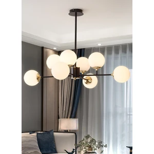 Taşcan Aydınlatma Nida 8 Li Siyah Gold Plafonyer Beyaz Camlı Avize