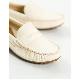 Hakiki Deri 202-BJ Oval Burunlu Kadın Bej Babet & Loafer Ayakkabı