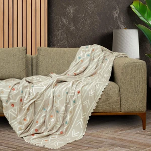 Softmicro Etnik Desenli BOHO130X180 cm  Koltuk Örtüsü Şalı, Kanepe Örtüsü, Tv Battaniyesi Camel