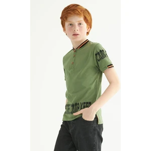ZepkidsErkek Çocuk Yakası Düğmeli Kolları Camp Keep Baskılı Tshirt 8-12 Yaş