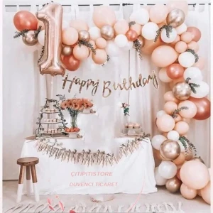 Çıtı Pıtı Store Lüks Rose Gold 1 Yaş Balon Zincir Set