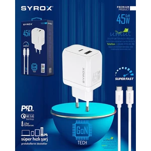 GAN45 Type-C & USB Giriş Başlık & Type-C Kablo 45W Quick Şarj Set Superfast Adapter Usb-A Qc-Usb-C Pd