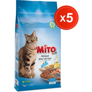 Mix Adult Cat 1 kg x 5 Adet Tavuklu ve Balıklı Renkli Taneli Kedi Maması