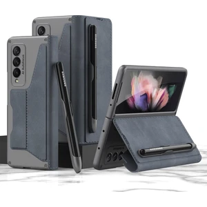 HB Tech Samsung Galaxy Z Fold 4 Zırh Pu Deri Kapak Çevirin Kalem Tepsi Kart Yuvası Kılıf Tam Koruma Cep Telefonu Kılıfı Kapak (Yurt Dışından)