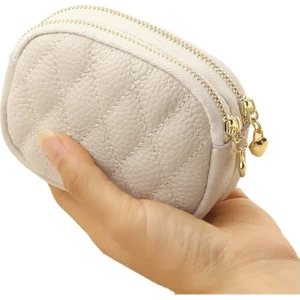 Yeni Eşkenar Dörtgen Araba Dikiş El Küçük Cüzdan Mini Çift Fermuarlı Anahtarlık Bozuk Para Çantası Kadınlar Için Hakiki Deri Bozuk Para Cüzdanı (Yurt Dışından)