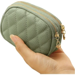 Yeni Eşkenar Dörtgen Araba Dikiş El Küçük Cüzdan Mini Çift Fermuarlı Anahtarlık Bozuk Para Çantası Kadınlar Için Hakiki Deri Bozuk Para Cüzdanı (Yurt Dışından)