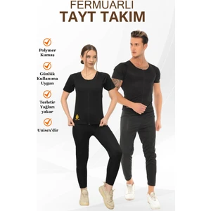 Sauna Suit Alt Üst Takım Ile Incelme Terleme Spor Fermuarlı Kısa Kollu Takım Tayt