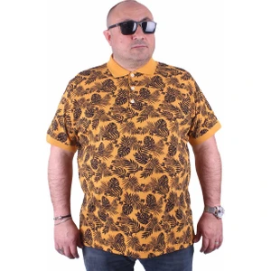 Moc Grande  Büyük Beden Polo Yaka Tişört Hawai Desen 23412 Hardal