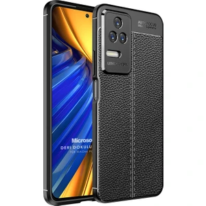 Xiaomi Poco F4 Kılıf Deri Dokulu Silikon Siyah