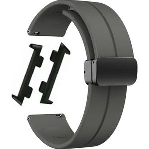 Oppo Watch 46MM Kordon Silikon Mıknatıslı Ayarlanabilir HS19 Gri Koyu