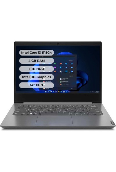 Lenovo V14 Intel Core i3 1115G4 4GB 1TB HDD 14" FHD Freedos Taşınabilir Bilgisayar 82KA001VTX