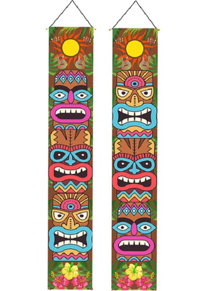 2x Banner Happy Hawaiian Fotoğraf Props Duvar Asma Totem Sundurma Işareti Parti (Yurt Dışından)