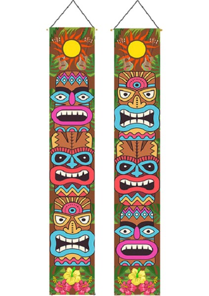 2x Banner Happy Hawaiian Fotoğraf Props Duvar Asma Totem Sundurma Işareti Parti (Yurt Dışından)