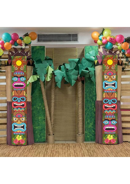 2x Banner Happy Hawaiian Fotoğraf Props Duvar Asma Totem Sundurma Işareti Parti (Yurt Dışından)