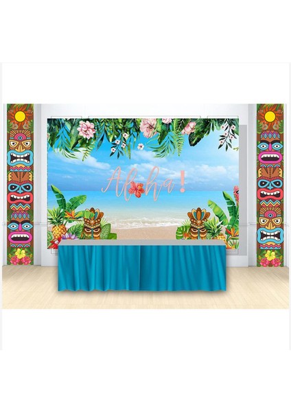 2x Banner Happy Hawaiian Fotoğraf Props Duvar Asma Totem Sundurma Işareti Parti (Yurt Dışından)