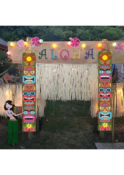 2x Banner Happy Hawaiian Fotoğraf Props Duvar Asma Totem Sundurma Işareti Parti (Yurt Dışından)