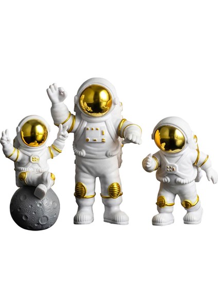 3x Pvc Astronot Heykel Kabini Spacean Figürin Kitaplık Heykel El Sanatları Altın (Yurt Dışından)