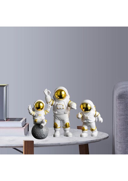 3x Pvc Astronot Heykel Kabini Spacean Figürin Kitaplık Heykel El Sanatları Altın (Yurt Dışından) indirimleri